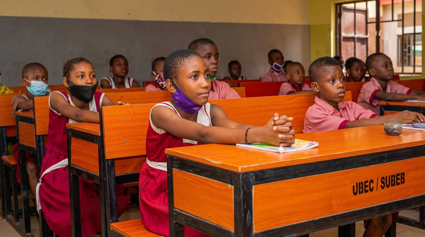 An African child learning on a smartphone